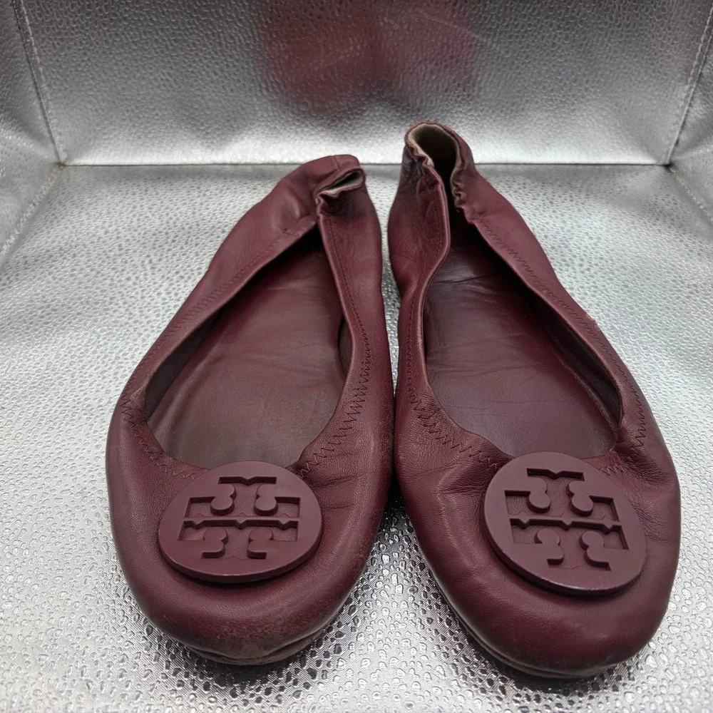 Size 11 M Tory Burch Minnie Burgundy Womens Leather Logo Travel Ballet‎ Flats